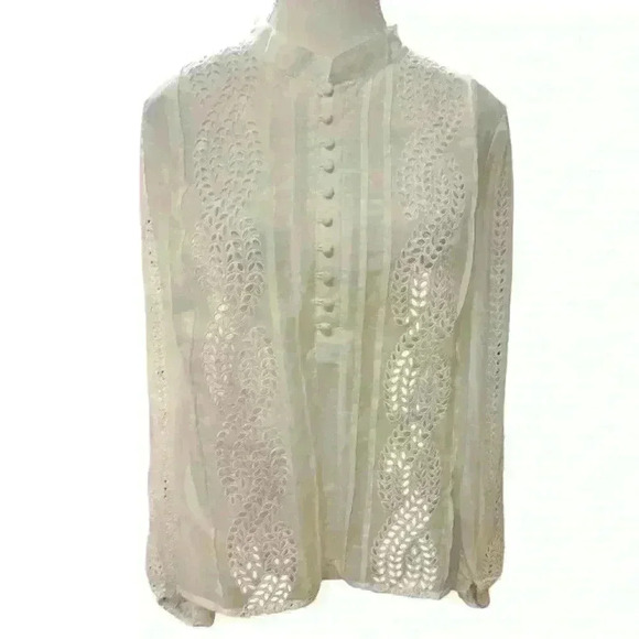 White House Black Market Embroidered Silk Blend Blouse Size Small NWT - Picture 5 of 11